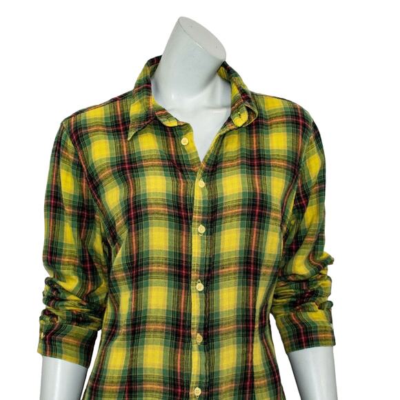 CP Shades Women's Button up Flannel Shirt Yellow Green Plaid Cotton Size Medium - Picture 8 of 9